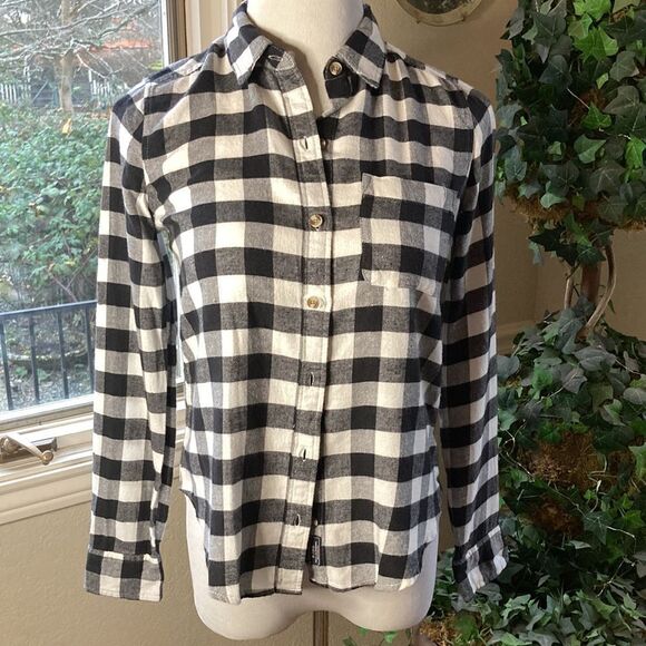 Abercrombie & Fitch Black&White Flannel Button Down Top Size XXS - Picture 3 of 11